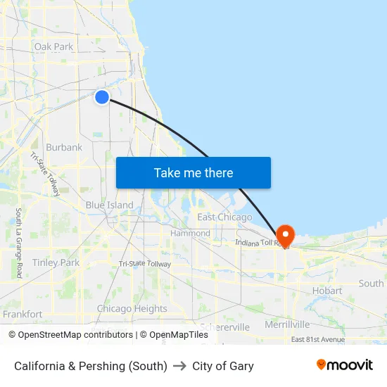 California & Pershing (South) to City of Gary map