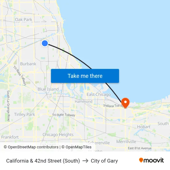 California & 42nd Street (South) to City of Gary map