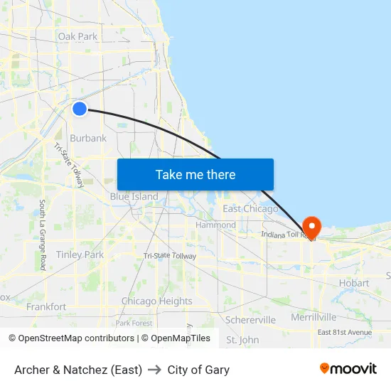Archer & Natchez (East) to City of Gary map