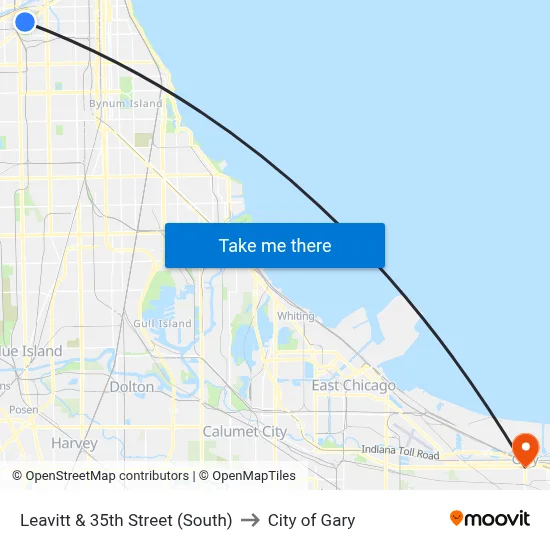 Leavitt & 35th Street (South) to City of Gary map