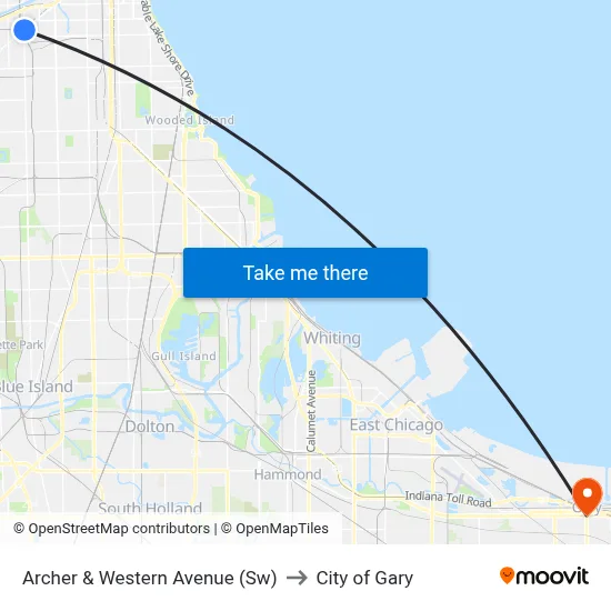 Archer & Western Avenue (Sw) to City of Gary map