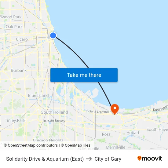 Solidarity Drive & Aquarium (East) to City of Gary map