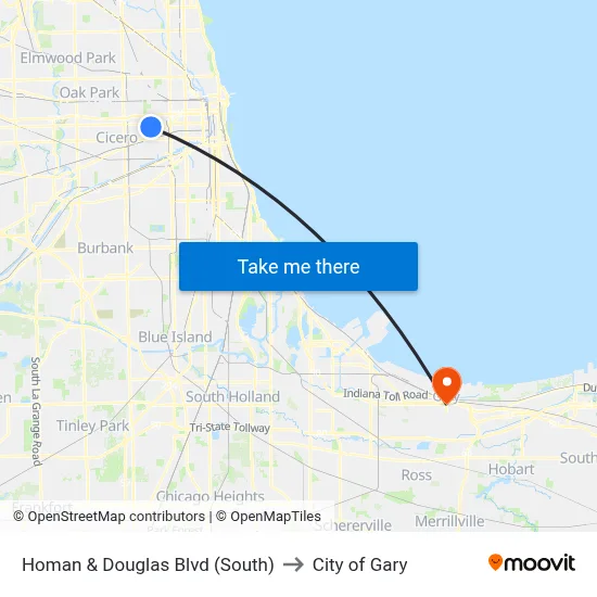 Homan & Douglas Blvd (South) to City of Gary map