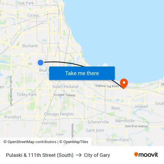Pulaski & 111th Street (South) to City of Gary map