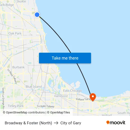 Broadway & Foster (North) to City of Gary map