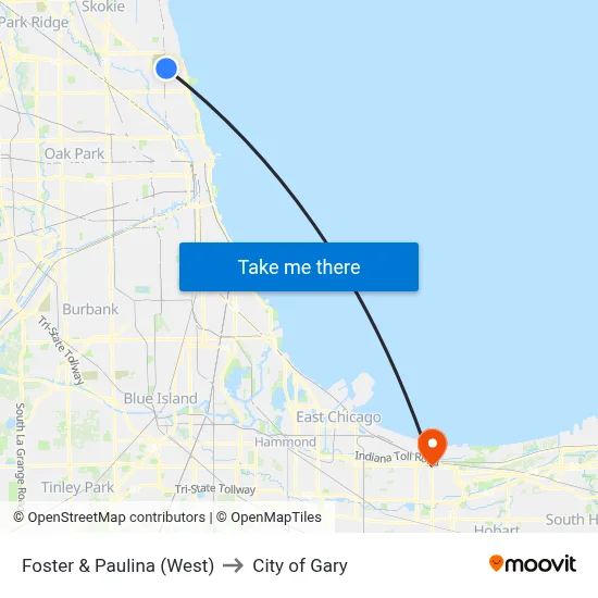 Foster & Paulina (West) to City of Gary map