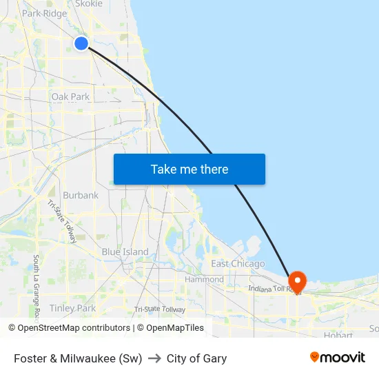 Foster & Milwaukee (Sw) to City of Gary map