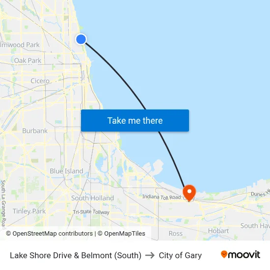Lake Shore Drive & Belmont (South) to City of Gary map
