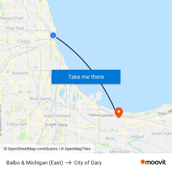 Balbo & Michigan (East) to City of Gary map