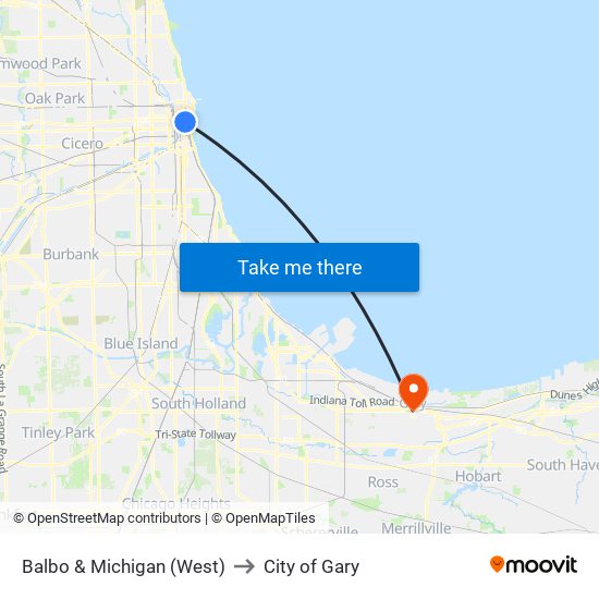 Balbo & Michigan (West) to City of Gary map