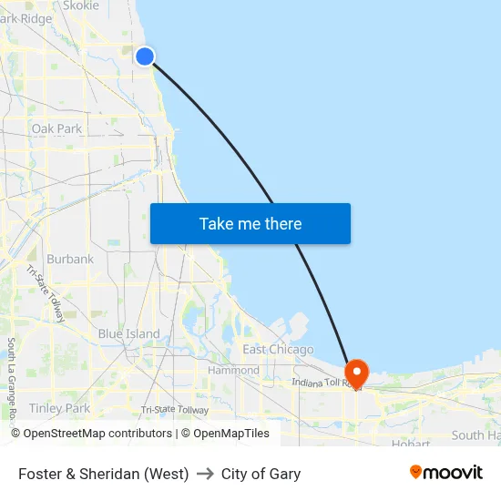 Foster & Sheridan (West) to City of Gary map
