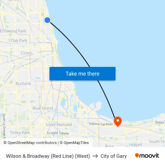 Wilson & Broadway (Red Line) (West) to City of Gary map
