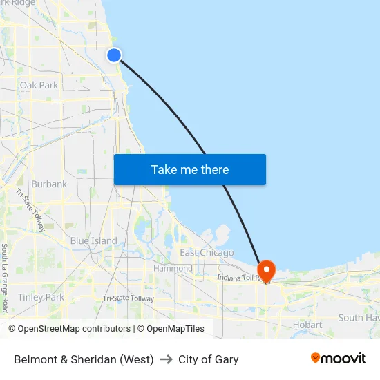 Belmont & Sheridan (West) to City of Gary map