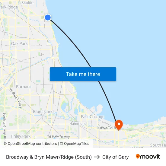 Broadway & Bryn Mawr/Ridge (South) to City of Gary map
