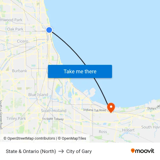 State & Ontario (North) to City of Gary map