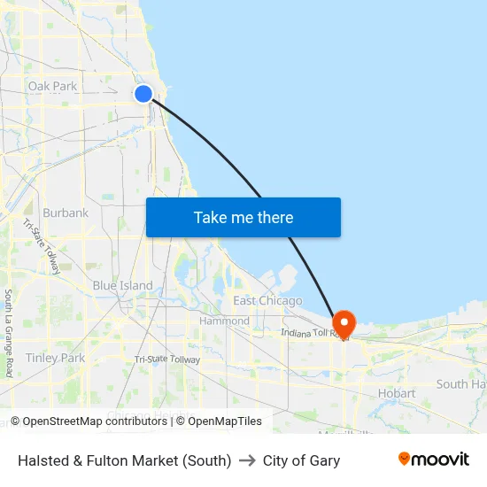 Halsted & Fulton Market (South) to City of Gary map