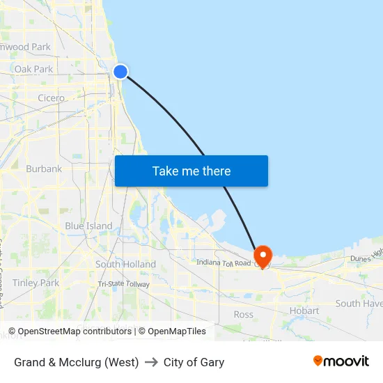 Grand & Mcclurg (West) to City of Gary map