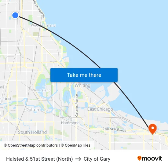 Halsted & 51st Street (North) to City of Gary map