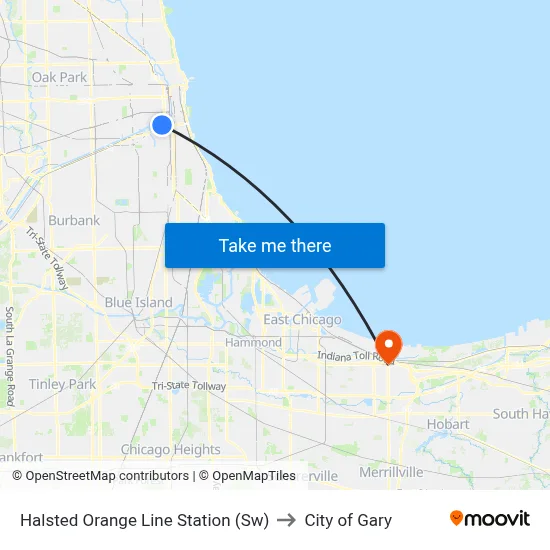 Halsted Orange Line Station (Sw) to City of Gary map