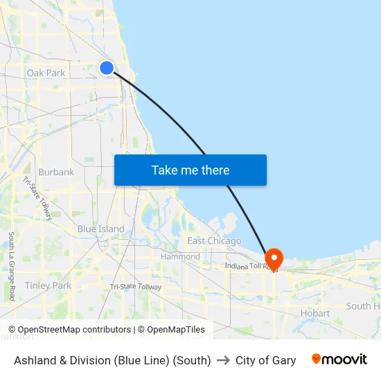 Ashland & Division (Blue Line) (South) to City of Gary map