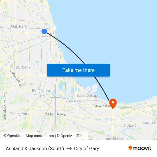 Ashland & Jackson (South) to City of Gary map