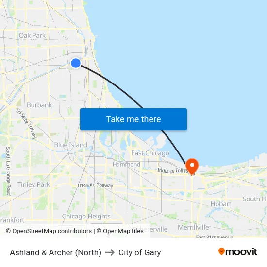 Ashland & Archer (North) to City of Gary map