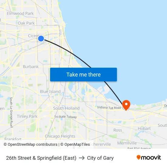 26th Street & Springfield (East) to City of Gary map