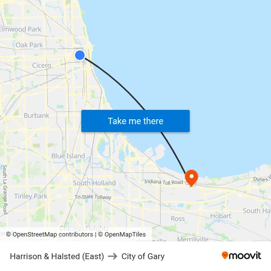 Harrison & Halsted (East) to City of Gary map