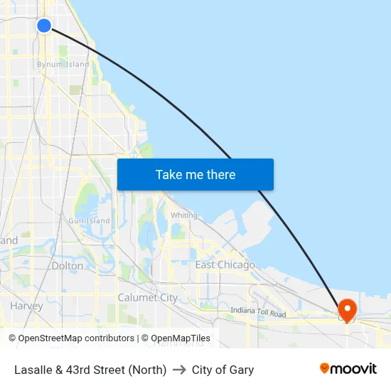 Lasalle & 43rd Street (North) to City of Gary map