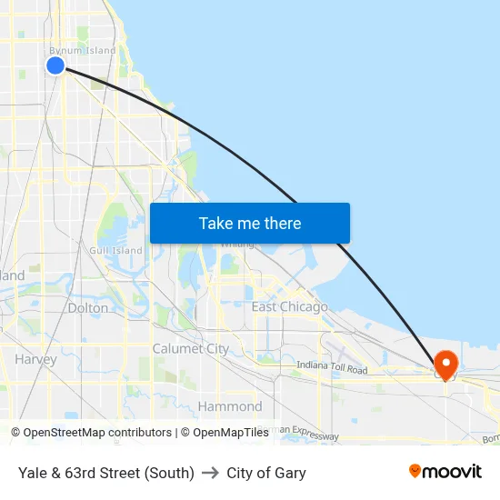 Yale & 63rd Street (South) to City of Gary map