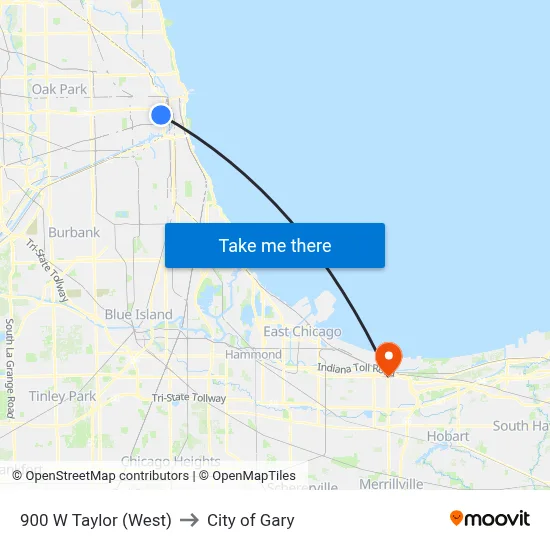 900 W Taylor (West) to City of Gary map