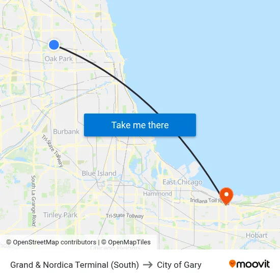 Grand & Nordica Terminal (South) to City of Gary map