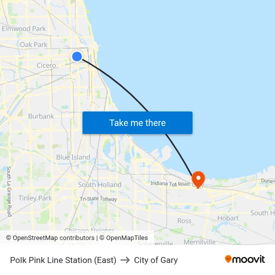 Polk Pink Line Station (East) to City of Gary map