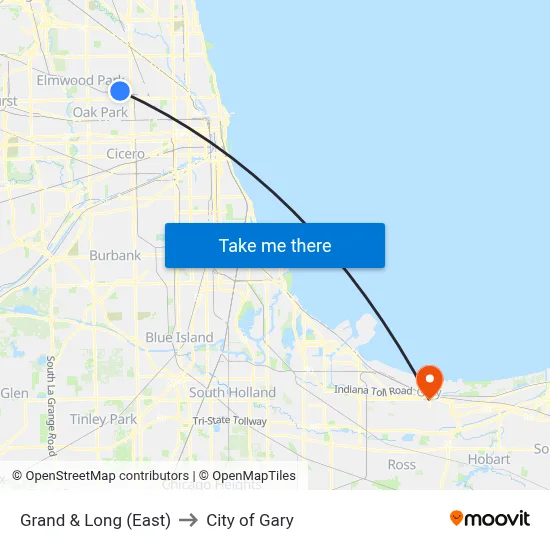 Grand & Long (East) to City of Gary map