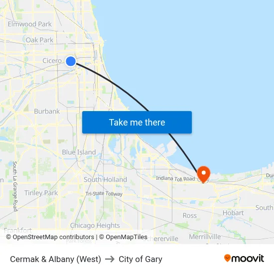 Cermak & Albany (West) to City of Gary map