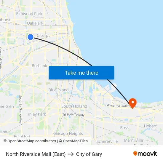 North Riverside Mall (East) to City of Gary map