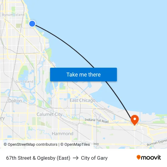 67th Street & Oglesby (East) to City of Gary map