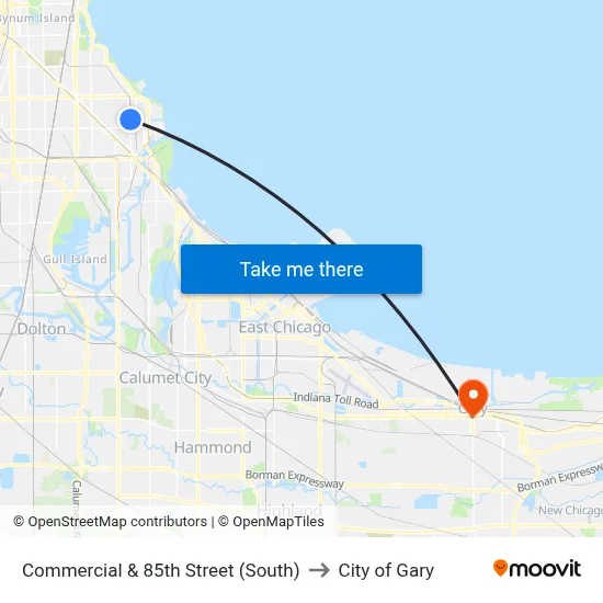 Commercial & 85th Street (South) to City of Gary map