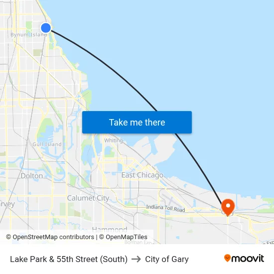 Lake Park & 55th Street (South) to City of Gary map