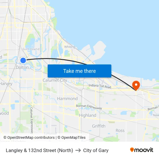 Langley & 132nd Street (North) to City of Gary map
