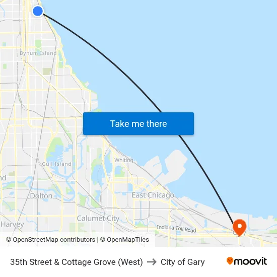 35th Street & Cottage Grove (West) to City of Gary map