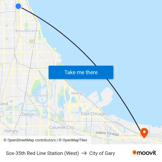 Sox-35th Red Line Station (West) to City of Gary map