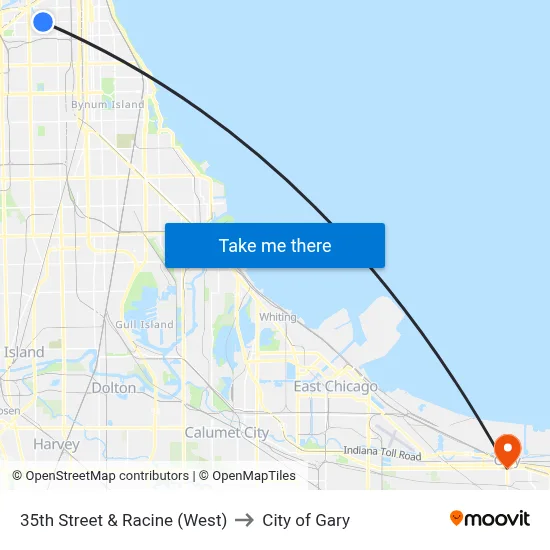 35th Street & Racine (West) to City of Gary map