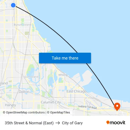 35th Street & Normal (East) to City of Gary map