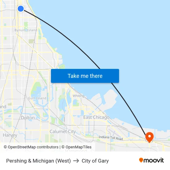 Pershing & Michigan (West) to City of Gary map
