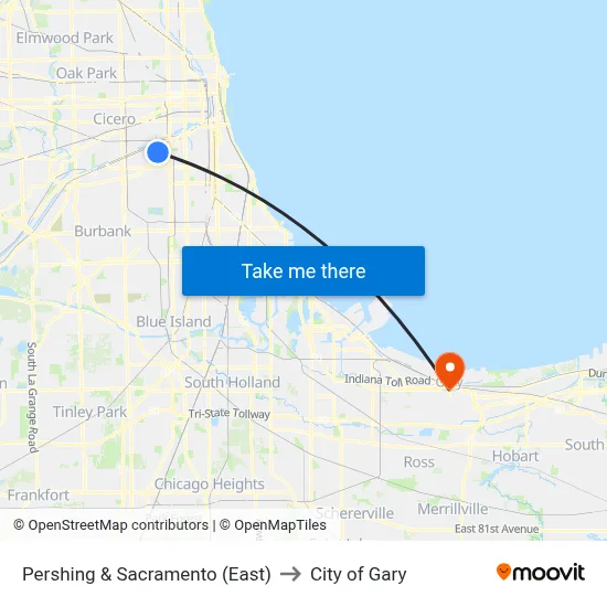 Pershing & Sacramento (East) to City of Gary map