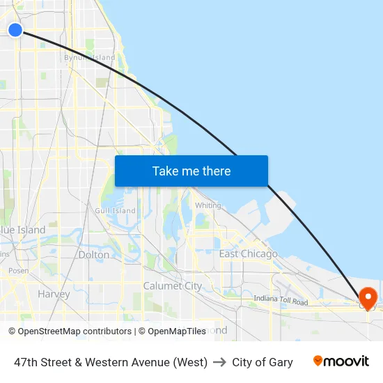 47th Street & Western Avenue (West) to City of Gary map