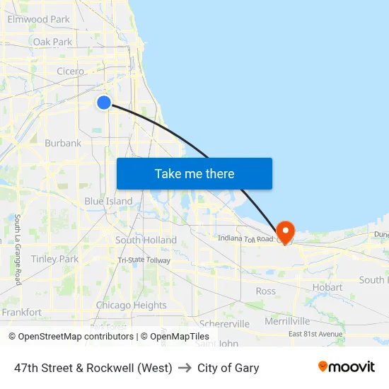 47th Street & Rockwell (West) to City of Gary map