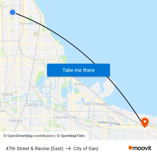 47th Street & Racine (East) to City of Gary map