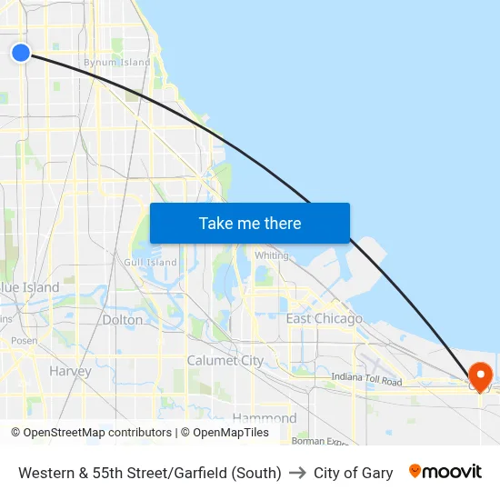 Western & 55th Street/Garfield (South) to City of Gary map